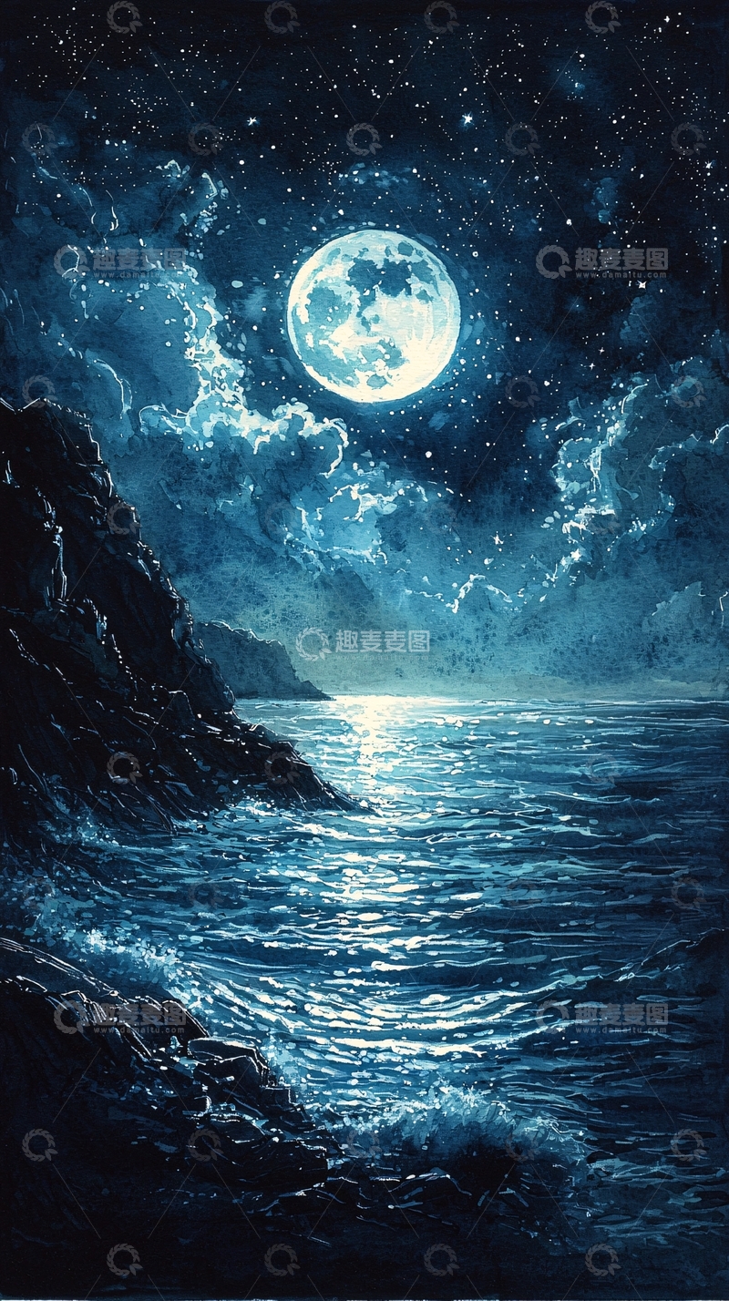 高清大图下载【趣麦麦图】夜晚海边高清图片