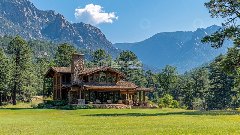 高清大图下载【趣麦麦图】山脚下的木质别墅