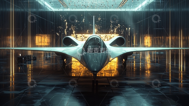 高清大图下载【趣麦麦图】未来感飞机停在机库