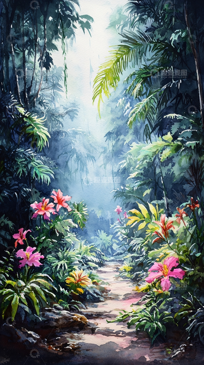高清大图下载【趣麦麦图】热带雨林水彩画风