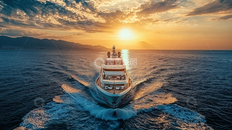 高清大图下载【趣麦麦图】海上日落游艇