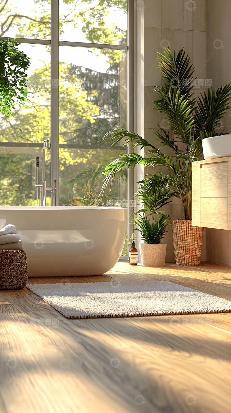 高清大图下载【趣麦麦图】浴缸旁边的绿色植物