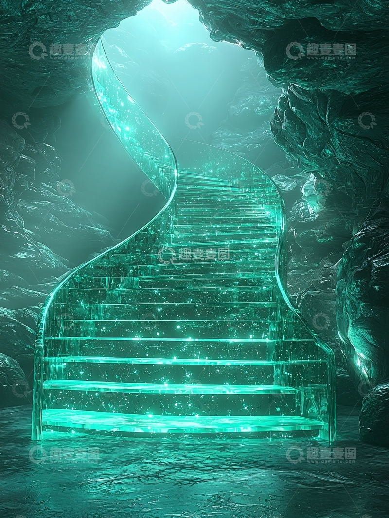 高清大图下载【趣麦麦图】发光的螺旋水晶阶梯