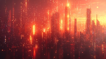 红色赛博朋克未来城市