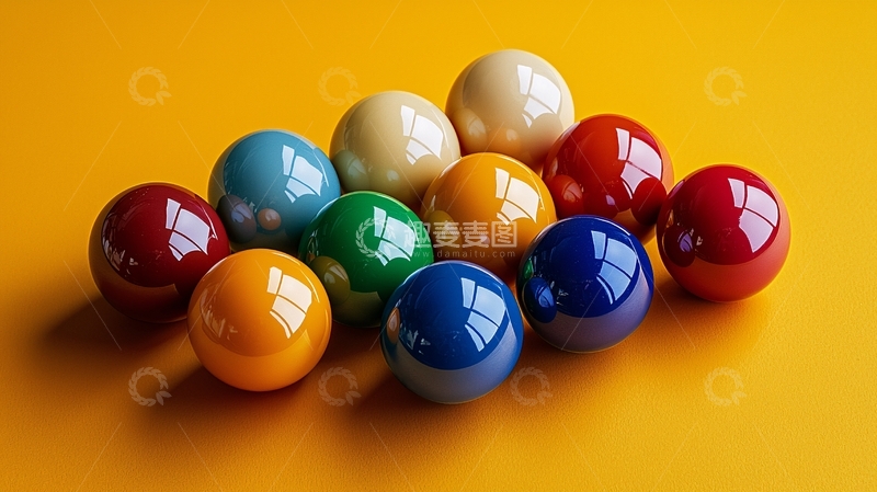 高清大图下载【趣麦麦图】台球堆叠在黄色背景上