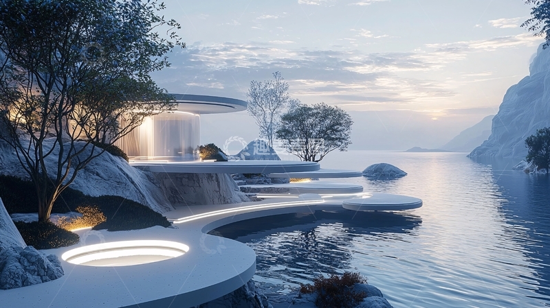 高清大图下载【趣麦麦图】湖边现代住宅