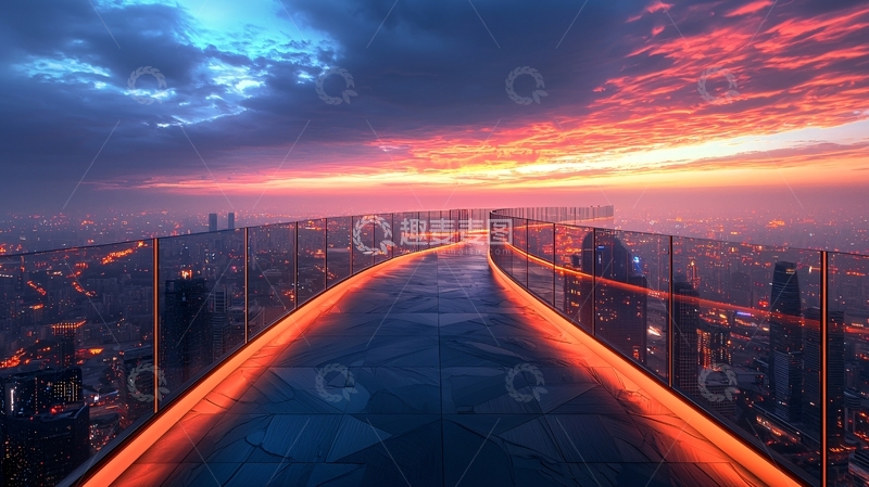 高清大图下载【趣麦麦图】城市夜景天台日落晚霞