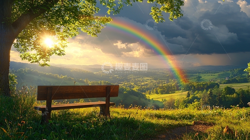 高清大图下载【趣麦麦图】阳光下的彩虹田园风光