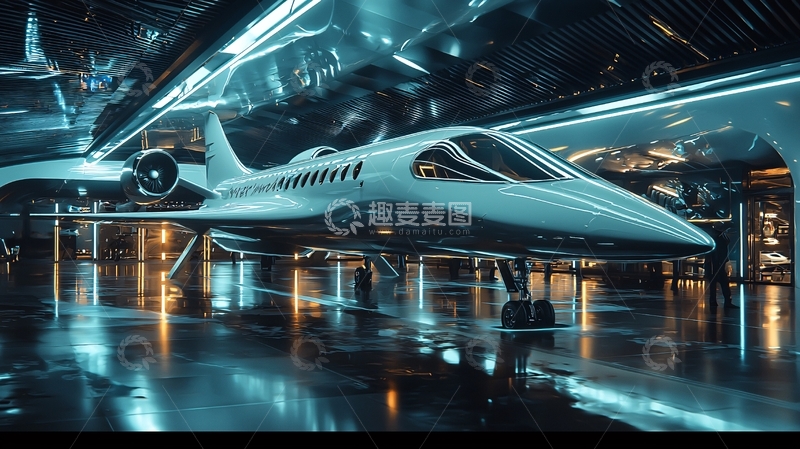 高清大图下载【趣麦麦图】未来感飞机停靠在机库