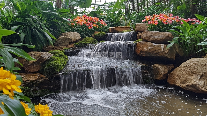 高清大图下载【趣麦麦图】花园流水石阶植物景观