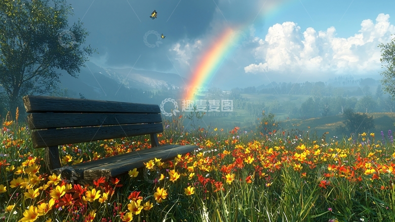 高清大图下载【趣麦麦图】风景如画的彩虹田园