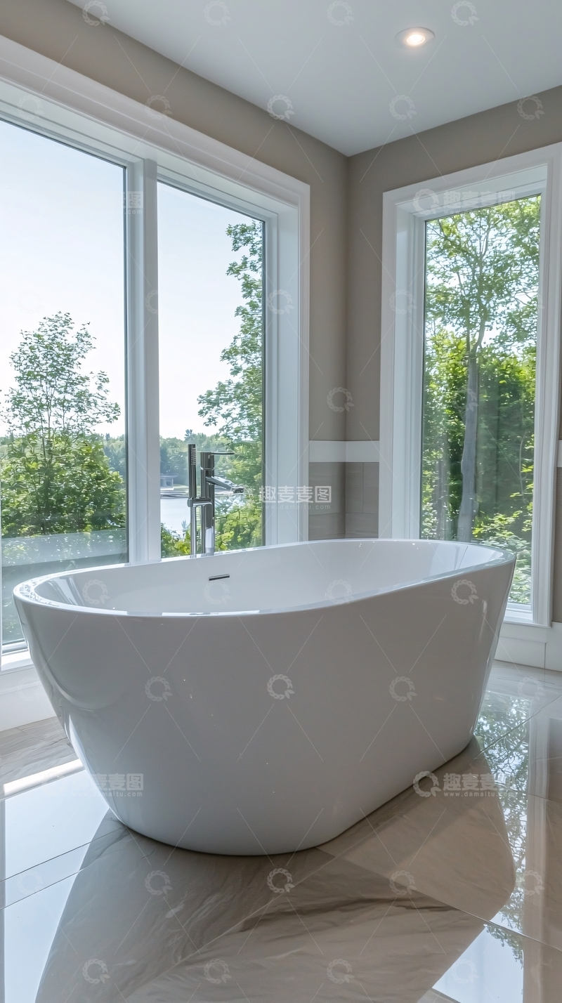 高清大图下载【趣麦麦图】白色浴缸靠窗
