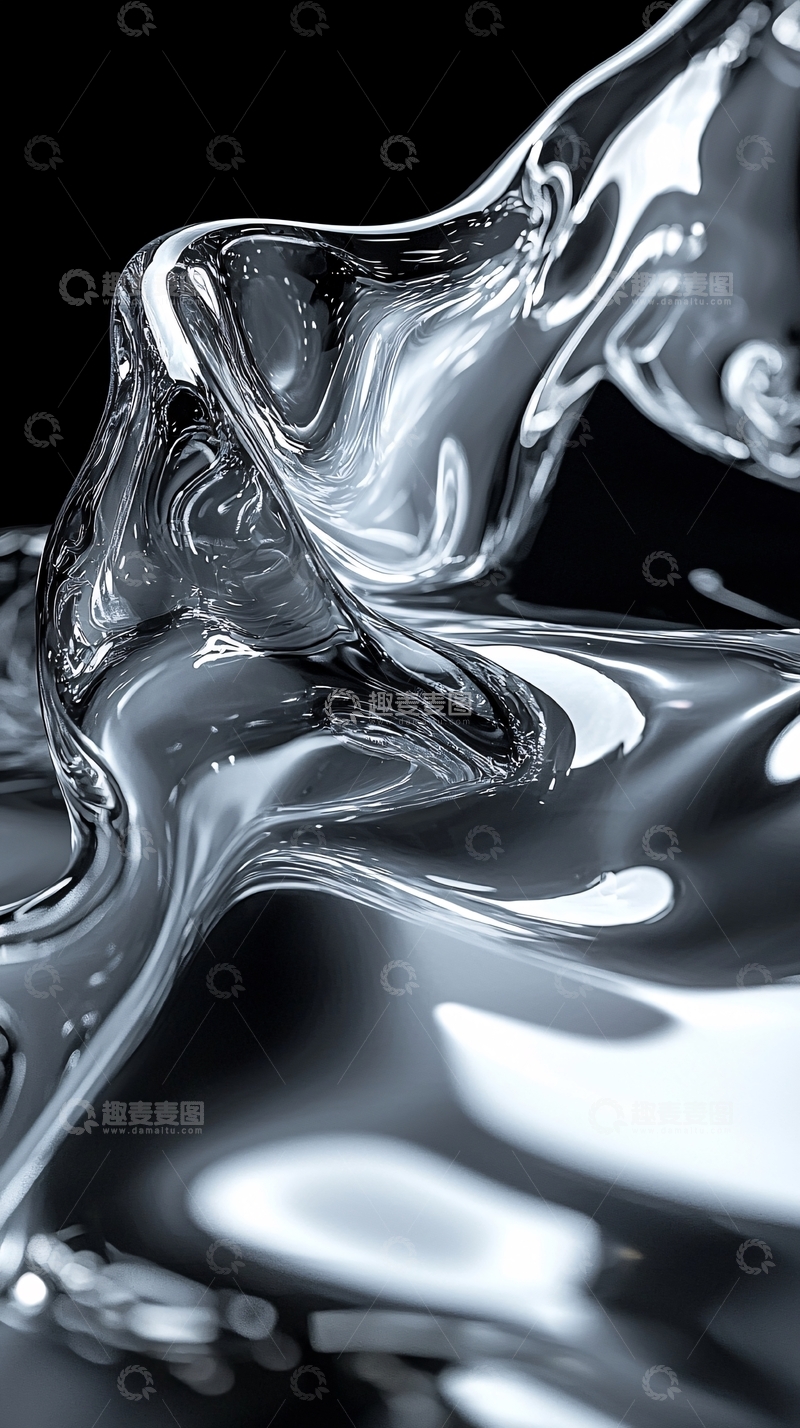 高清大图下载【趣麦麦图】流动的银色液体抽象特写