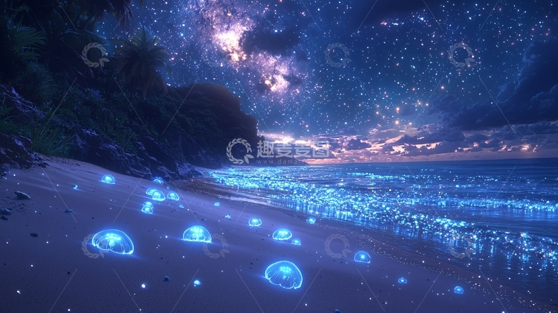 高清大图下载【趣麦麦图】星空下发光海滩