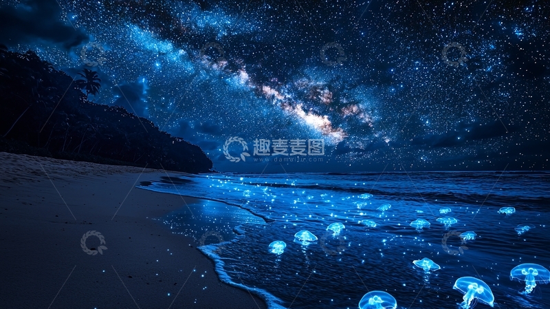 高清大图下载【趣麦麦图】海边星空梦幻水母夜景