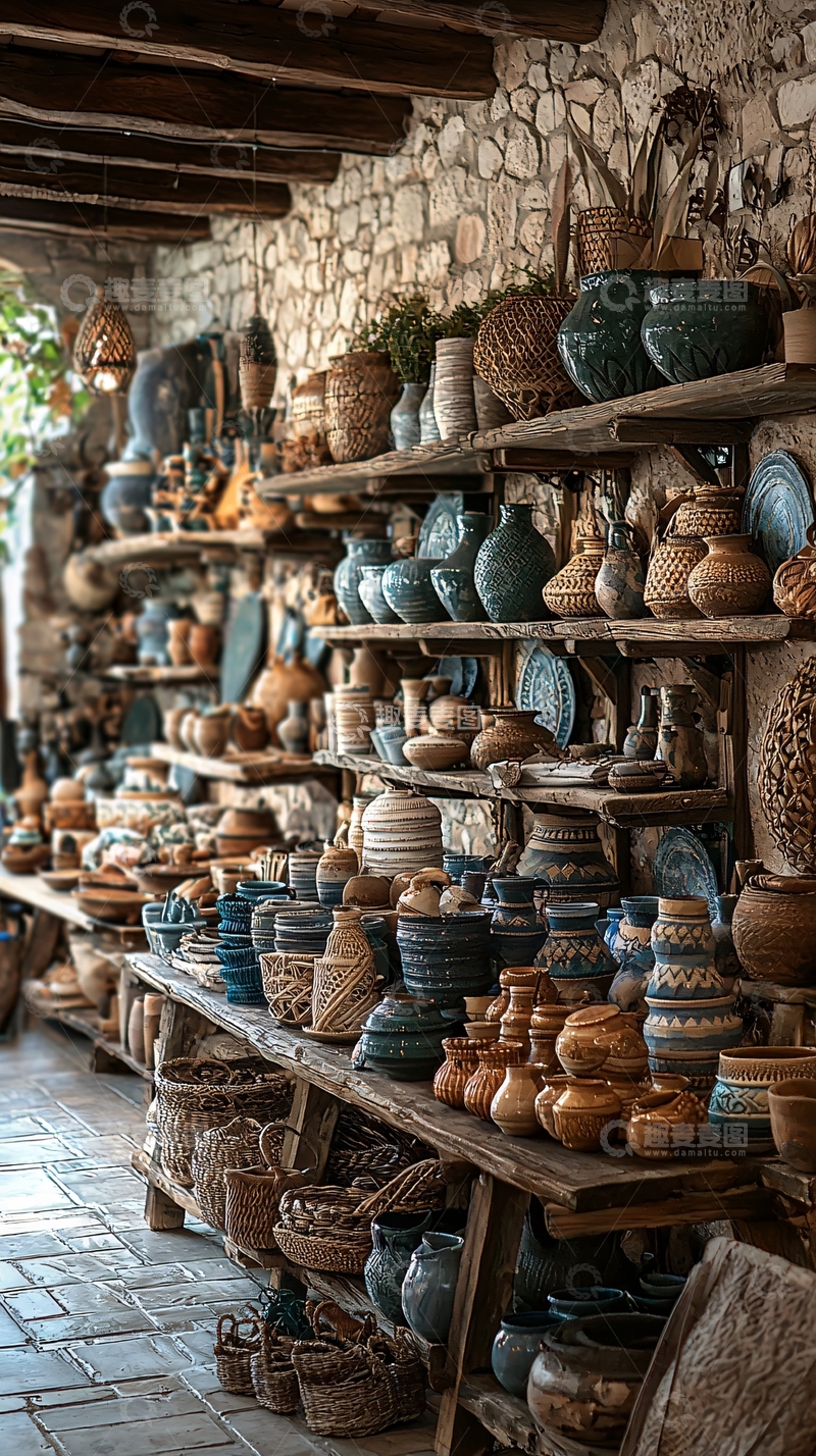 高清大图下载【趣麦麦图】陶器店的货架陈列