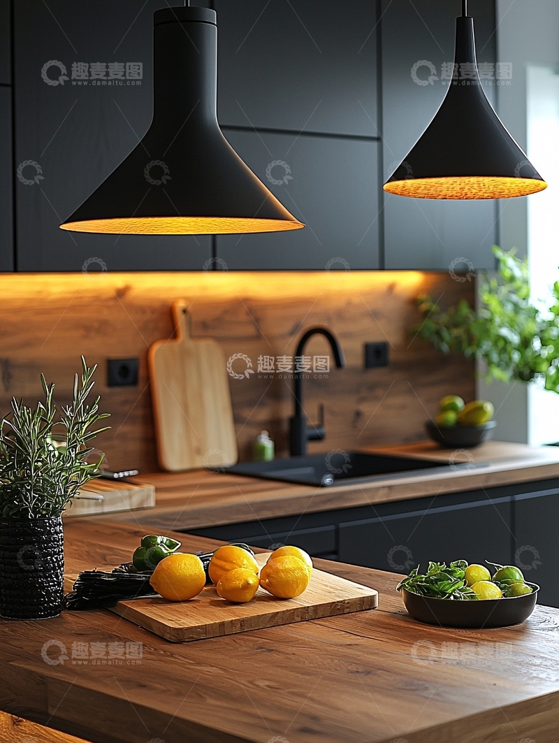 高清大图下载【趣麦麦图】厨房岛台上的静物照明