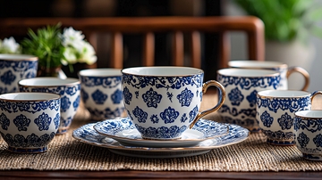 青花瓷茶具摆拍特写