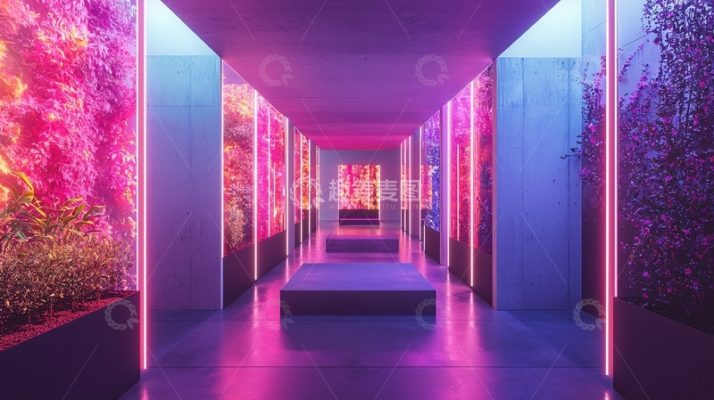 高清大图下载【趣麦麦图】霓虹灯植物走廊