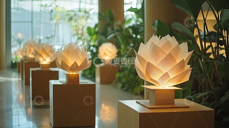 高清大图下载【趣麦麦图】莲花灯饰在走廊上排列