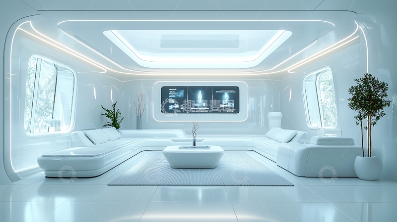 高清大图下载【趣麦麦图】未来感白色客厅