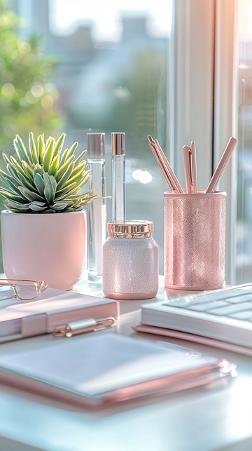 粉色系桌面静物摆拍