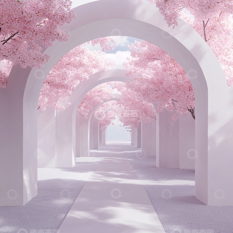 高清大图下载【趣麦麦图】梦幻粉红色的长走廊