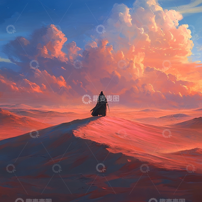 高清大图下载【趣麦麦图】荒野黄昏插画