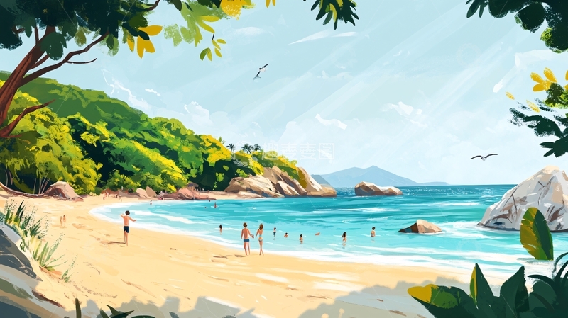 高清大图下载【趣麦麦图】海岸插画