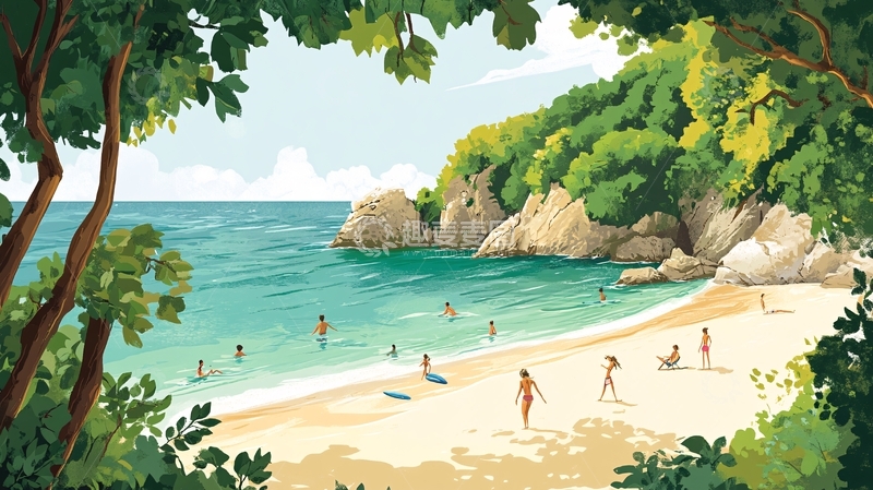 高清大图下载【趣麦麦图】夏日海边插画