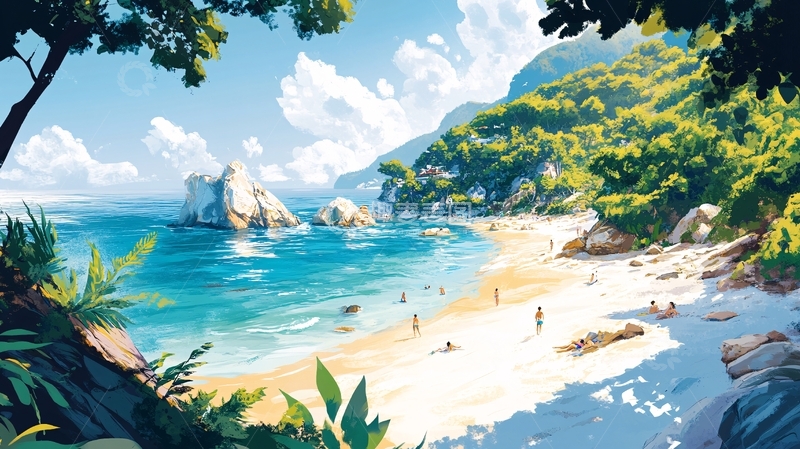 高清大图下载【趣麦麦图】唯美海岸风景插画