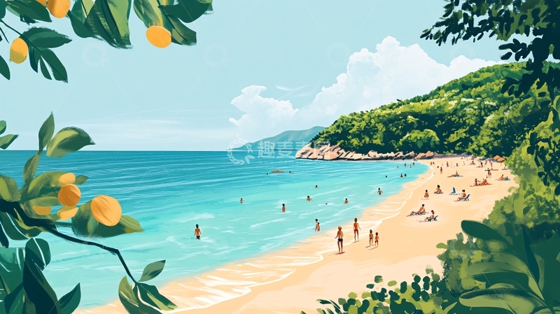 高清大图下载【趣麦麦图】夏日海边插画1