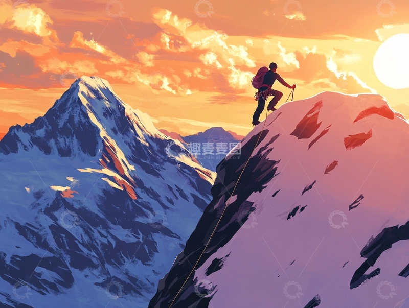 高清大图下载【趣麦麦图】登山插画