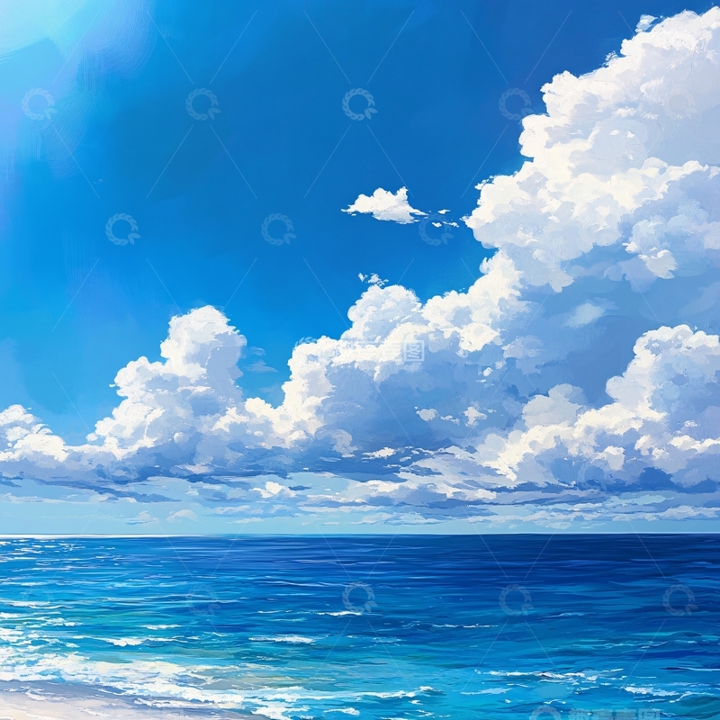 高清大图下载【趣麦麦图】手绘蓝天大海