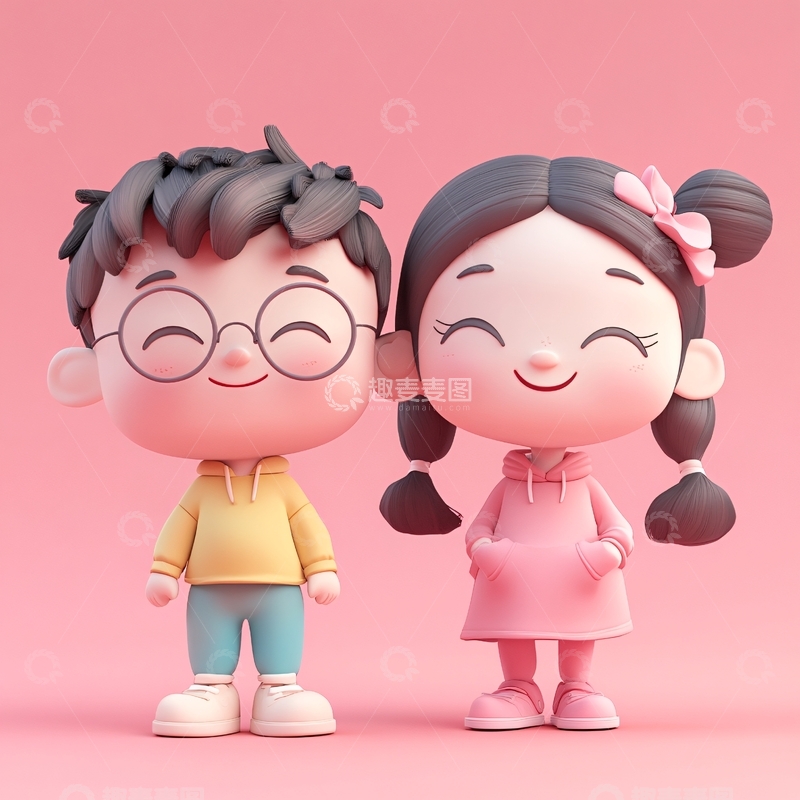 高清大图下载【趣麦麦图】卡通情侣人物摆件