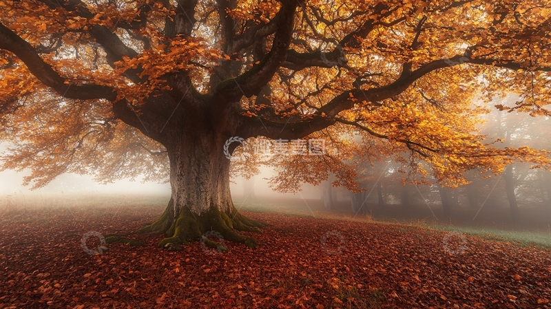 高清大图下载【趣麦麦图】雾中的大树