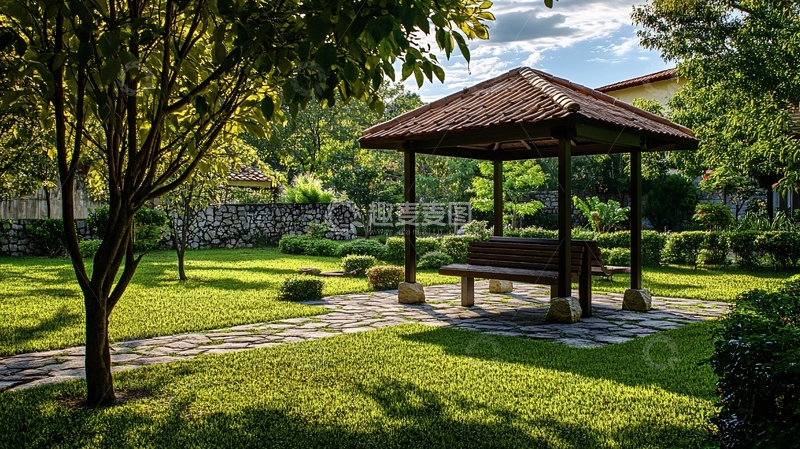 高清大图下载【趣麦麦图】绿茵凉亭