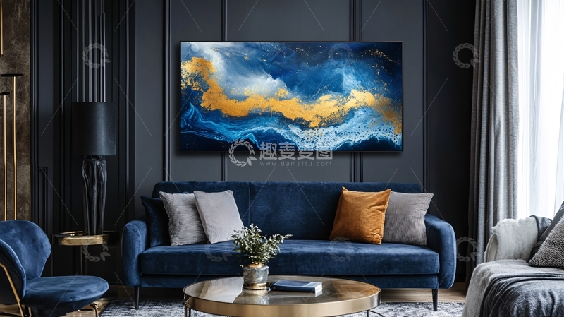 高清大图下载【趣麦麦图】客厅挂画蓝色渐变