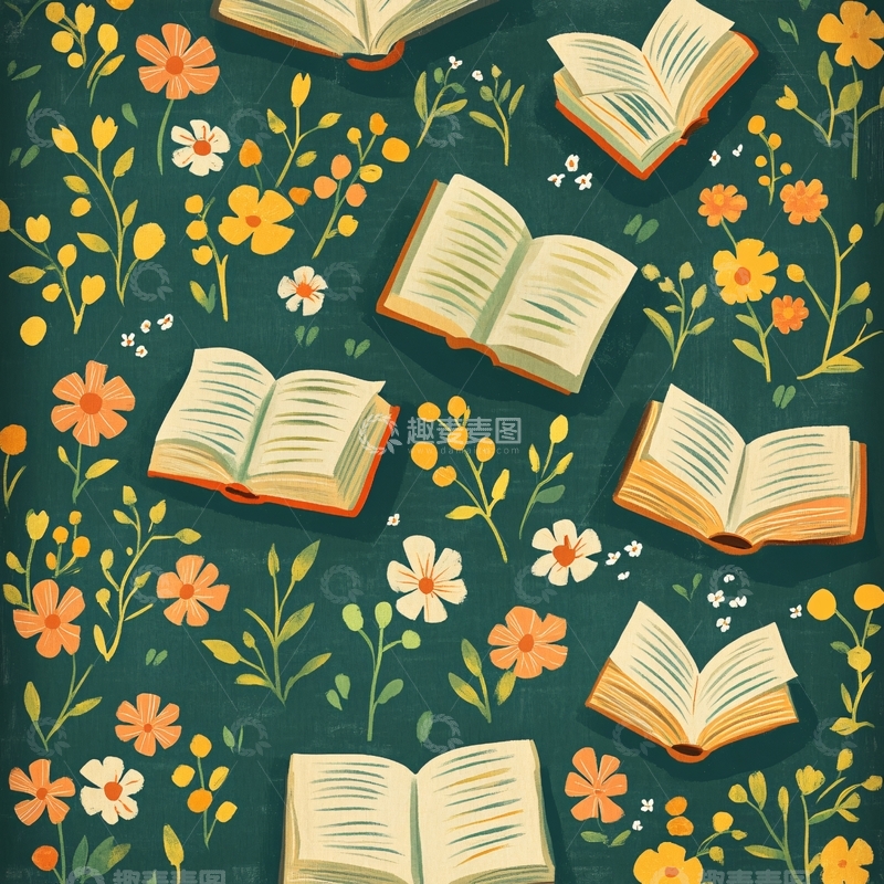 高清大图下载【趣麦麦图】-书籍花卉插图素材
