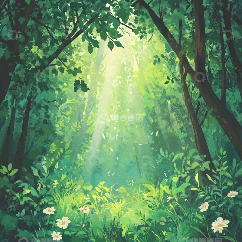 高清大图下载【趣麦麦图】深林插画