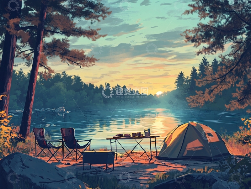 高清大图下载【趣麦麦图】-户外露营插画