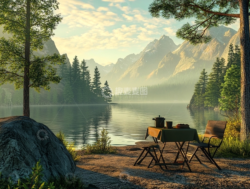 高清大图下载【趣麦麦图】湖边茶座