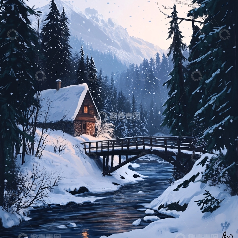 高清大图下载【趣麦麦图】手绘雪景风景1