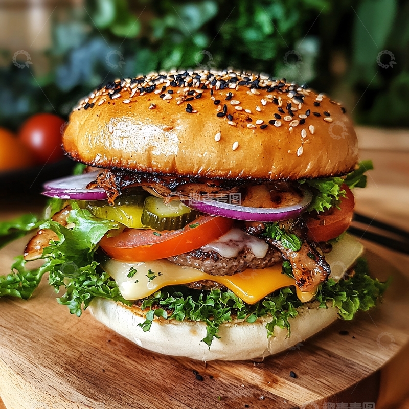 高清大图下载【趣麦麦图】牛排贝果汉堡