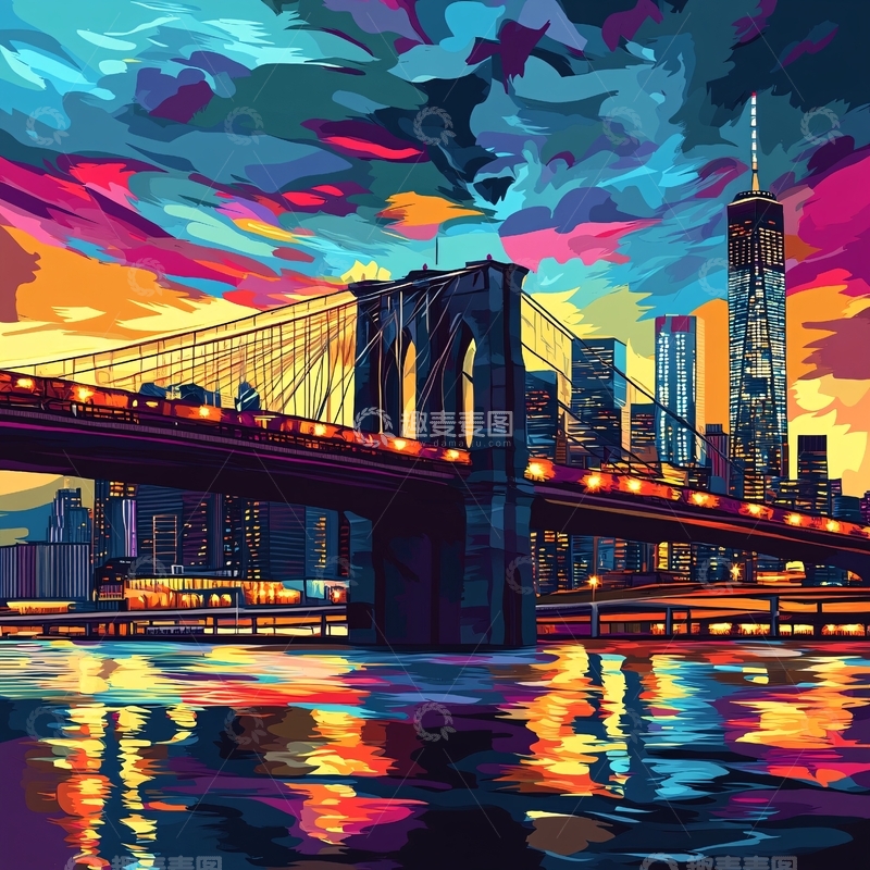 高清大图下载【趣麦麦图】纽约景点纽约插画