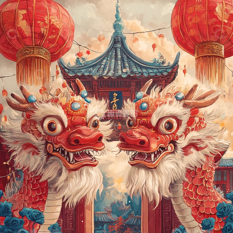 高清大图下载【趣麦麦图】龙年文创插画