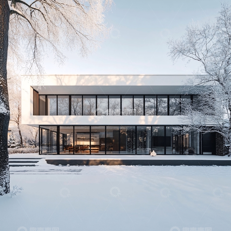 高清大图下载【趣麦麦图】雪后别墅