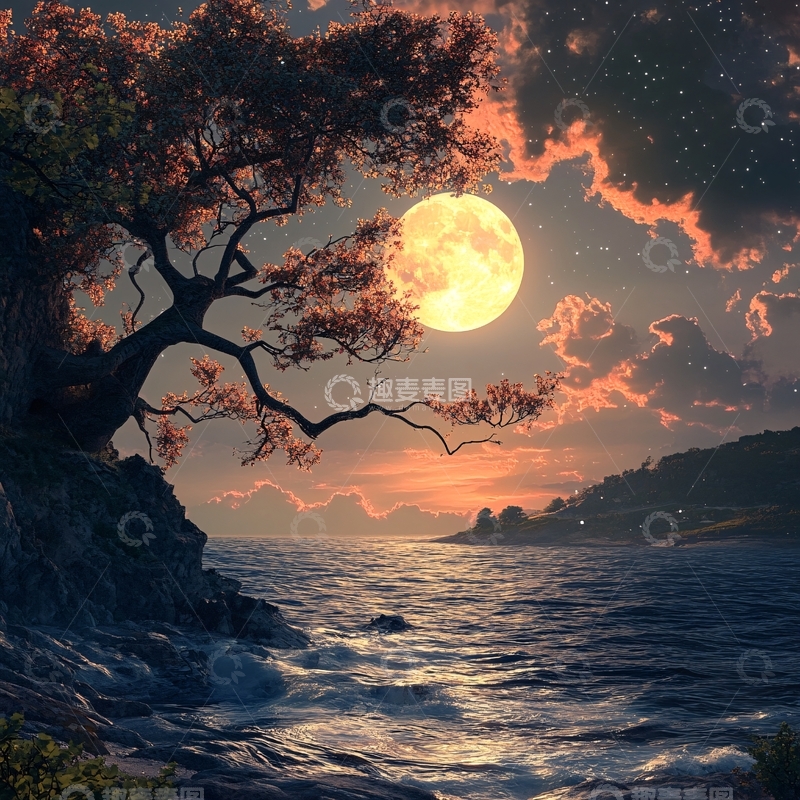 高清大图下载【趣麦麦图】大海大地月光自然1