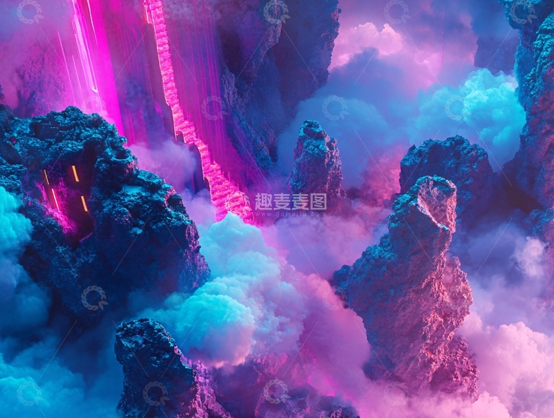 高清大图下载【趣麦麦图】粉红色的超现实山脉