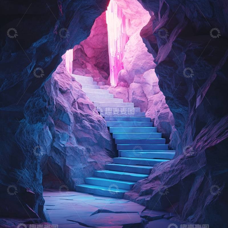 高清大图下载【趣麦麦图】洞穴中的楼梯